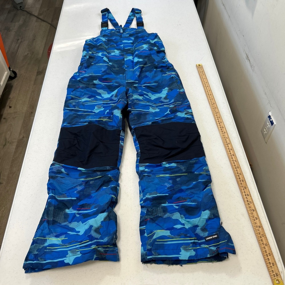 Lands End Kids Blue Digital Camo Squall Snow Bibs Insulated Overalls Size 12